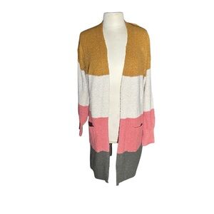 Cardigan Sweater  Open Front  Colorblock  Size Small  Gold/Ivory/Mauve/Gray  NWT